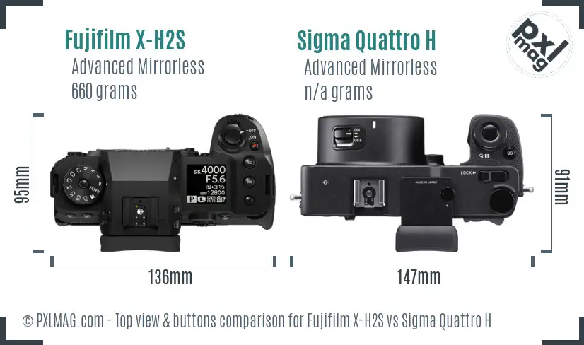 Fujifilm X-H2S vs Sigma Quattro H top view buttons comparison