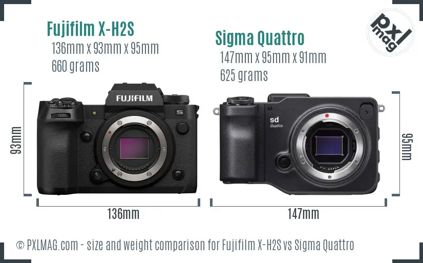 Fujifilm X-H2S vs Sigma Quattro size comparison