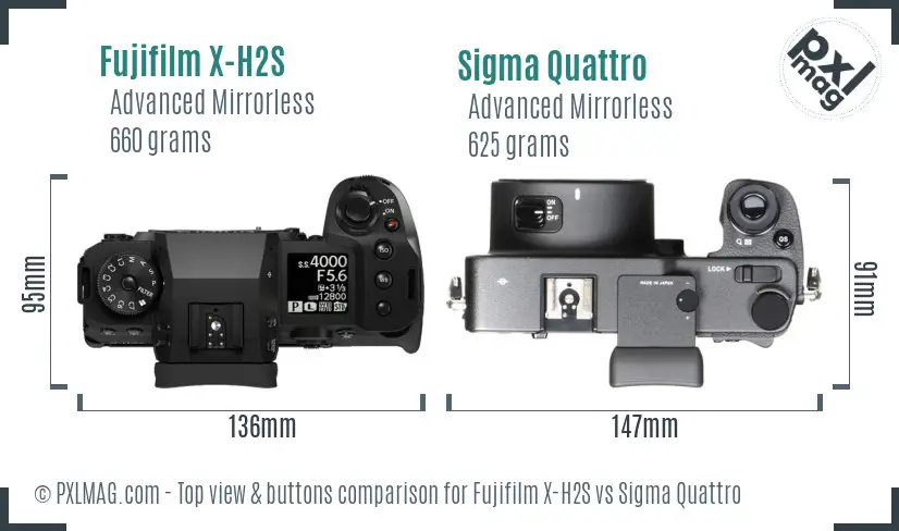 Fujifilm X-H2S vs Sigma Quattro top view buttons comparison