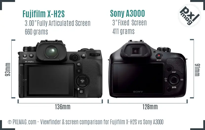 Fujifilm X-H2S vs Sony A3000 Screen and Viewfinder comparison