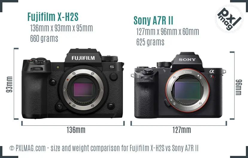 Fujifilm X-H2S vs Sony A7R II size comparison