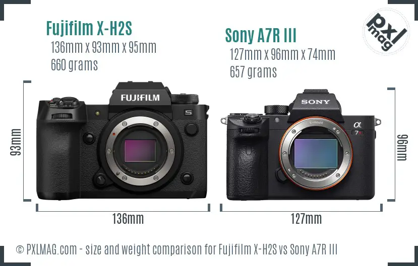 Fujifilm X-H2S vs Sony A7R III size comparison Fujifilm X-H2S vs Sony A7R III size comparison