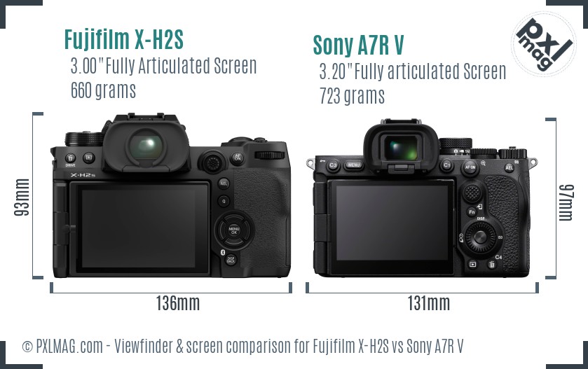 Fujifilm X-H2S vs Sony A7R V Screen and Viewfinder comparison