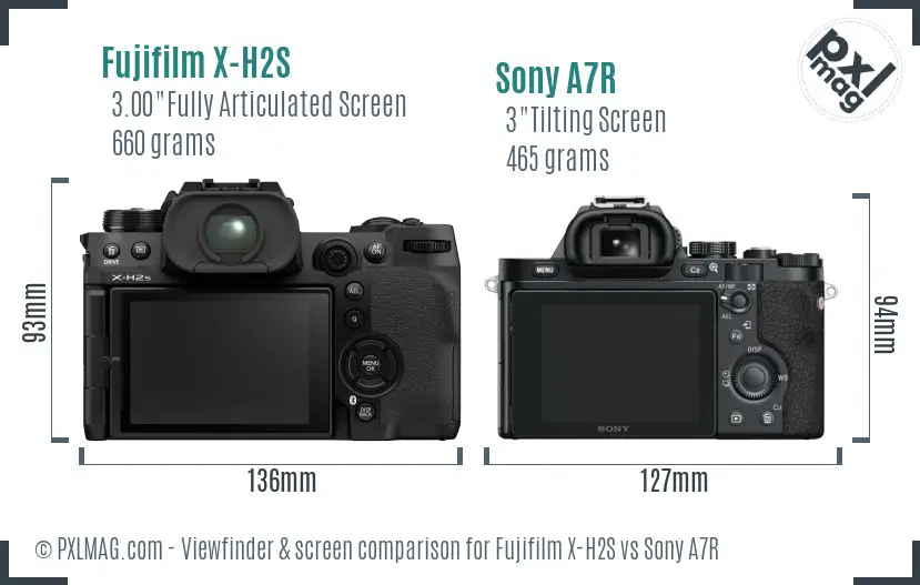 Fujifilm X-H2S vs Sony A7R Screen and Viewfinder comparison