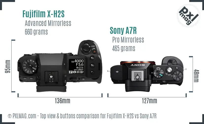 Fujifilm X-H2S vs Sony A7R top view buttons comparison