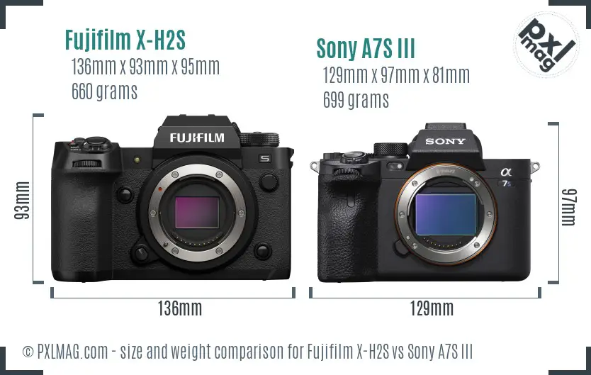 Fujifilm X-H2S vs Sony A7S III size comparison