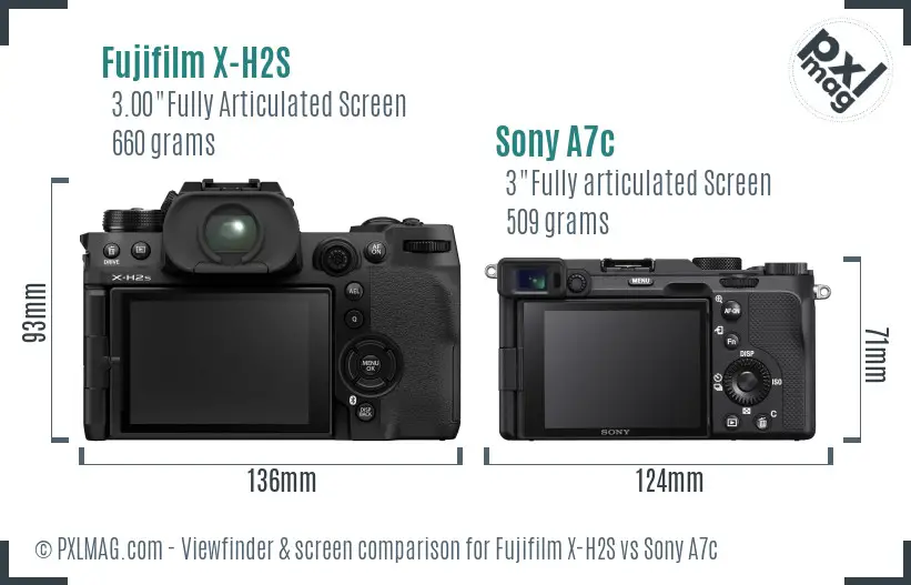 Fujifilm X-H2S vs Sony A7c Screen and Viewfinder comparison