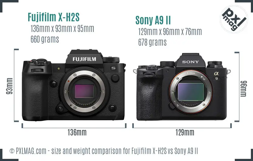 Fujifilm X-H2S vs Sony A9 II size comparison