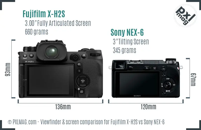 Fujifilm X-H2S vs Sony NEX-6 Screen and Viewfinder comparison