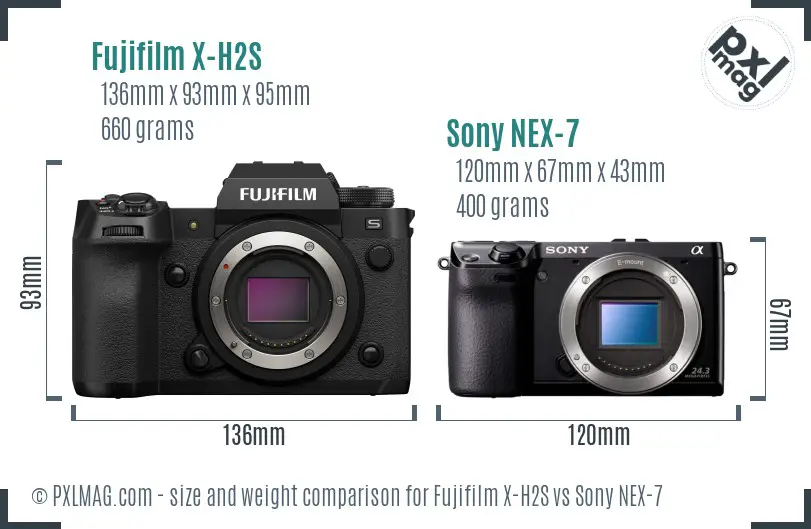 Fujifilm X-H2S vs Sony NEX-7 size comparison