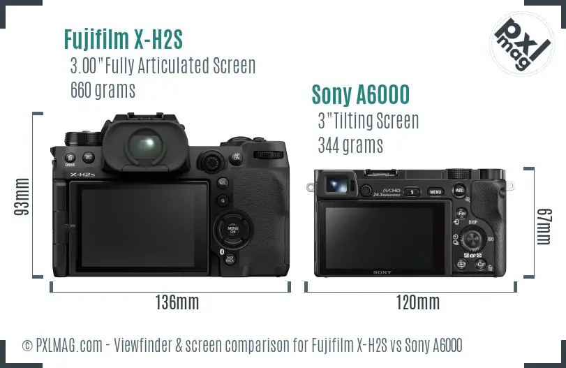 Fujifilm X-H2S vs Sony A6000 Screen and Viewfinder comparison