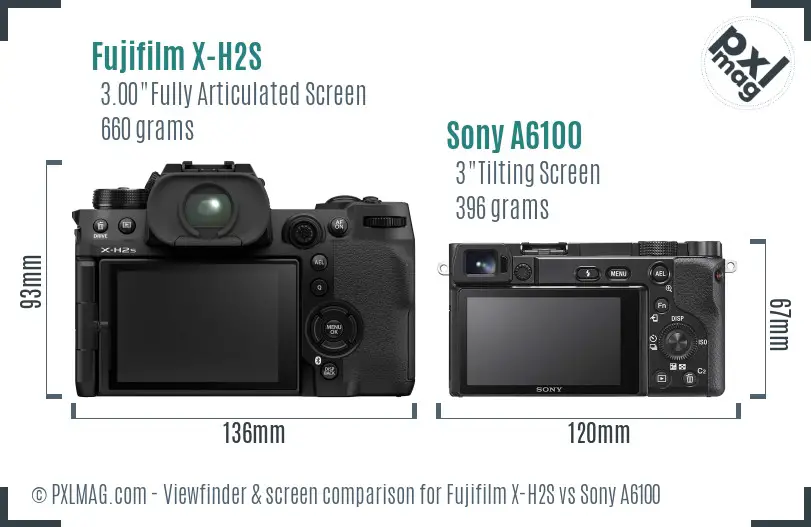 Fujifilm X-H2S vs Sony A6100 Screen and Viewfinder comparison