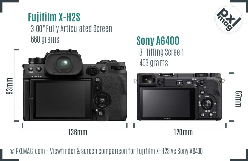 Fujifilm X-H2S vs Sony A6400 Screen and Viewfinder comparison