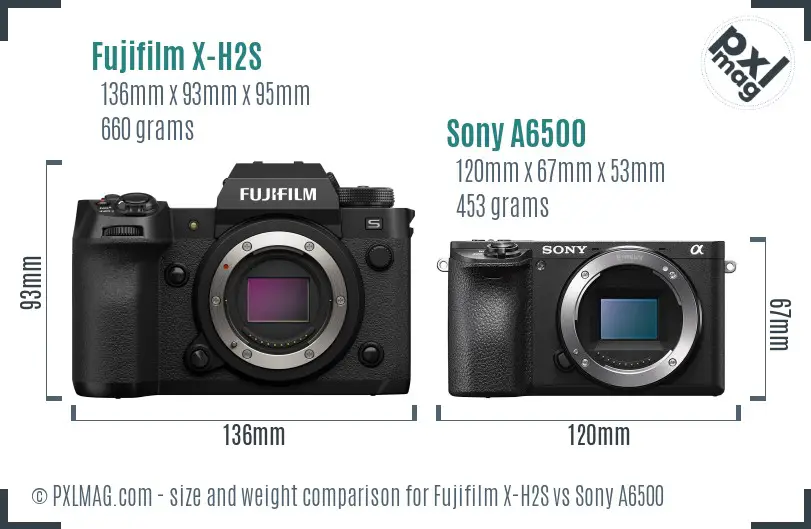 Fujifilm X-H2S vs Sony A6500 size comparison