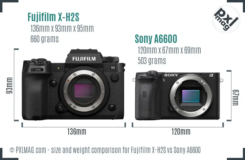 Fujifilm X-H2S vs Sony A6600 size comparison