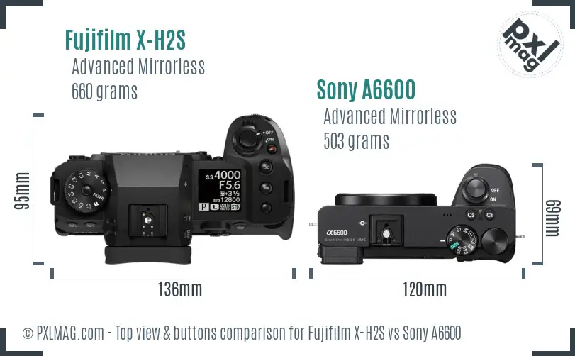 Fujifilm X-H2S vs Sony A6600 top view buttons comparison