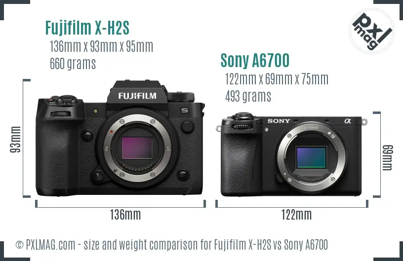 Fujifilm X-H2S vs Sony A6700 size comparison