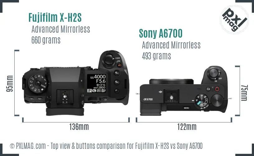 Fujifilm X-H2S vs Sony A6700 top view buttons comparison