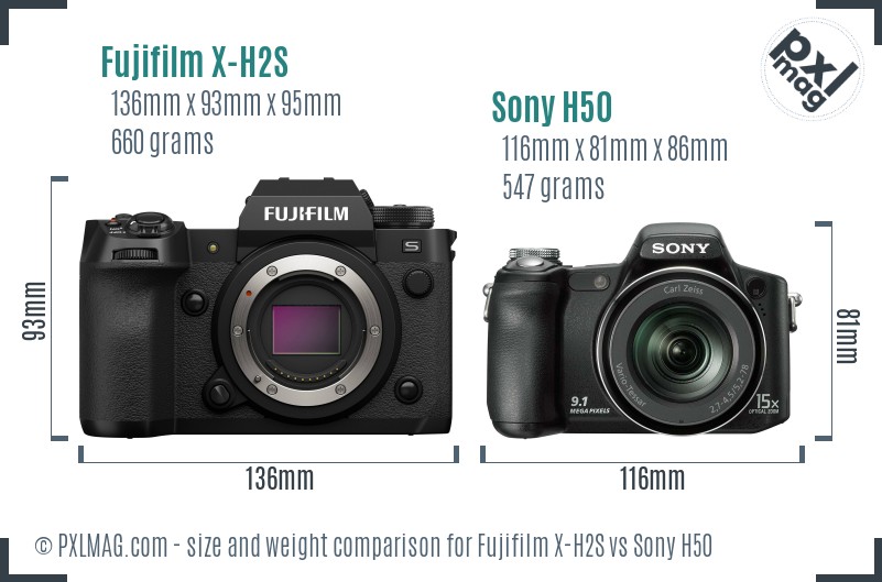 Fujifilm X-H2S vs Sony H50 size comparison Fujifilm X-H2S vs Sony H50 size comparison