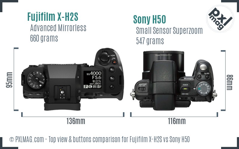 Fujifilm X-H2S vs Sony H50 top view buttons comparison