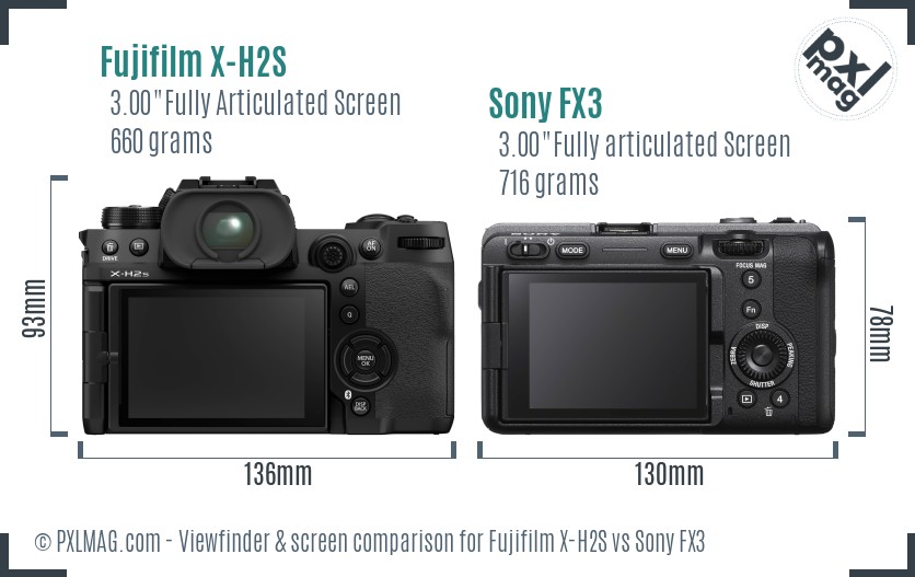 Fujifilm X-H2S vs Sony FX3 Screen and Viewfinder comparison