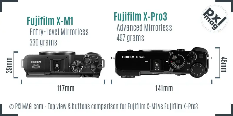 Fujifilm X-M1 vs Fujifilm X-Pro3 top view buttons comparison