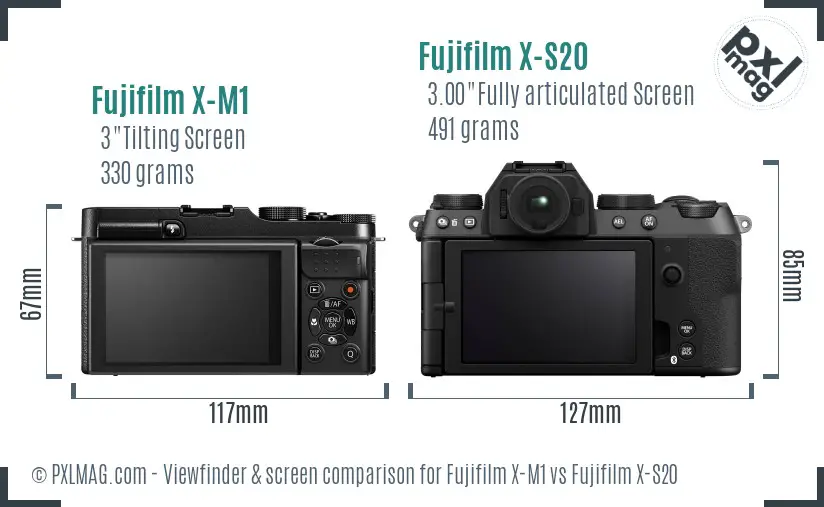 Fujifilm X-M1 vs Fujifilm X-S20 Screen and Viewfinder comparison