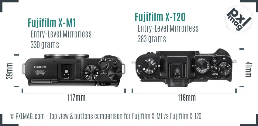 Fujifilm X-M1 vs Fujifilm X-T20 top view buttons comparison