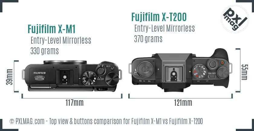 Fujifilm X-M1 vs Fujifilm X-T200 top view buttons comparison