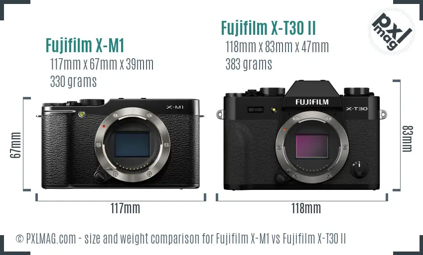 Fujifilm X-M1 vs Fujifilm X-T30 II size comparison