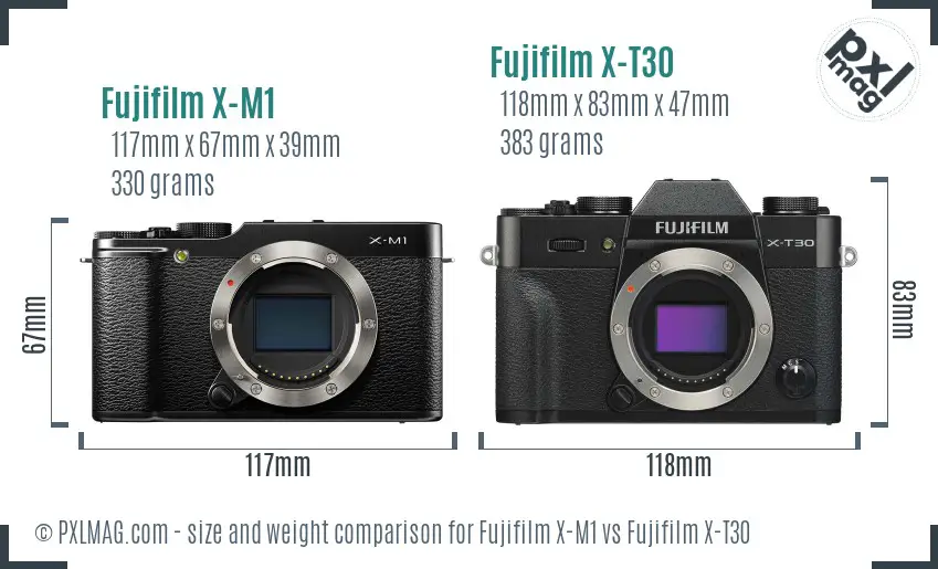 Fujifilm X-M1 vs Fujifilm X-T30 size comparison