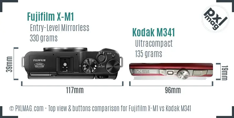 Fujifilm X-M1 vs Kodak M341 top view buttons comparison