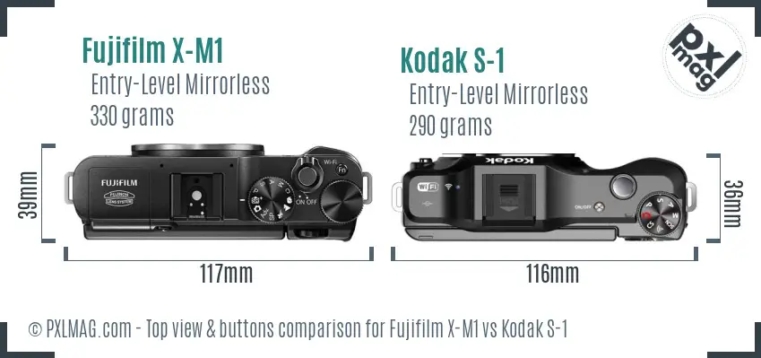 Fujifilm X-M1 vs Kodak S-1 top view buttons comparison
