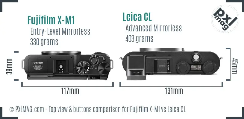 Fujifilm X-M1 vs Leica CL top view buttons comparison