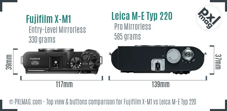 Fujifilm X-M1 vs Leica M-E Typ 220 top view buttons comparison
