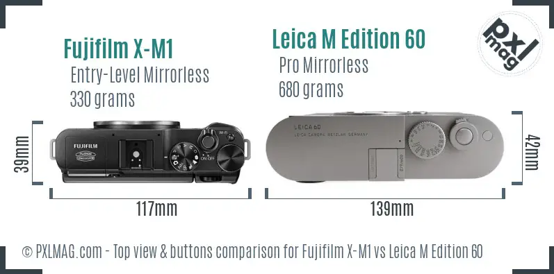 Fujifilm X-M1 vs Leica M Edition 60 top view buttons comparison