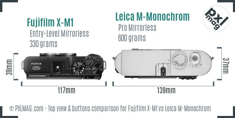 Fujifilm X-M1 vs Leica M-Monochrom top view buttons comparison