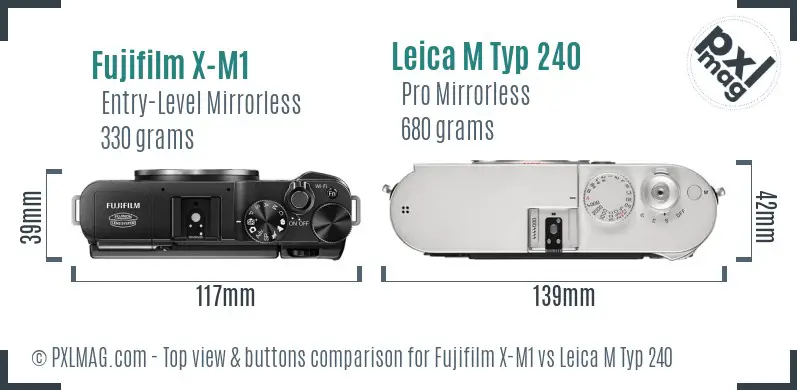 Fujifilm X-M1 vs Leica M Typ 240 top view buttons comparison