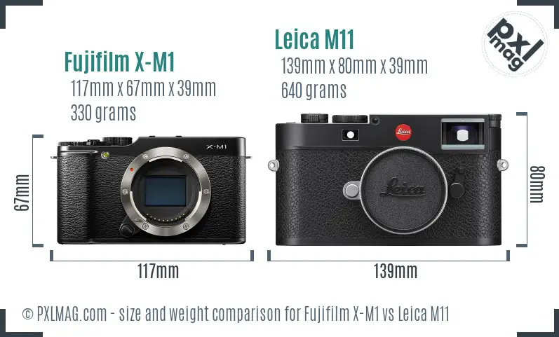 Fujifilm X-M1 vs Leica M11 size comparison