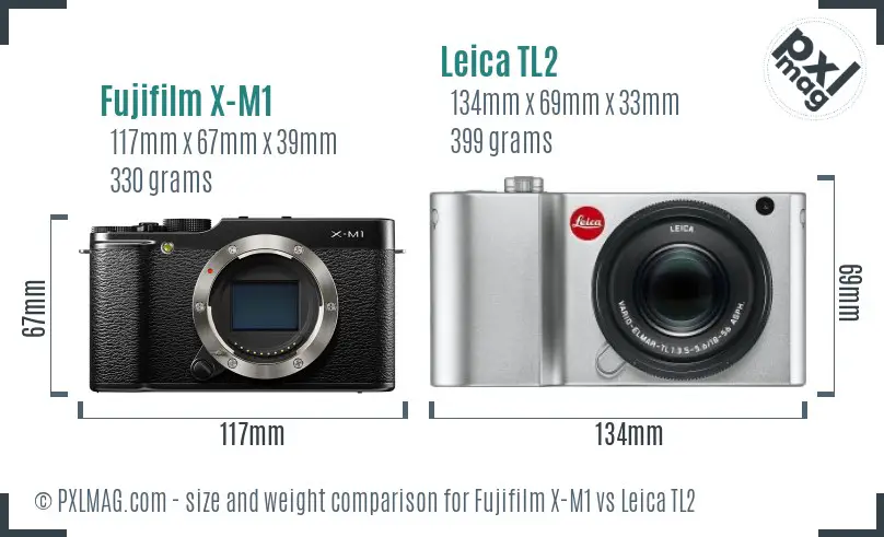Fujifilm X-M1 vs Leica TL2 size comparison