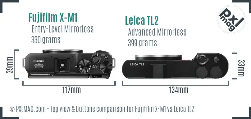 Fujifilm X-M1 vs Leica TL2 top view buttons comparison