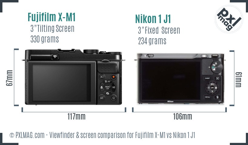 Fujifilm X-M1 vs Nikon 1 J1 Screen and Viewfinder comparison