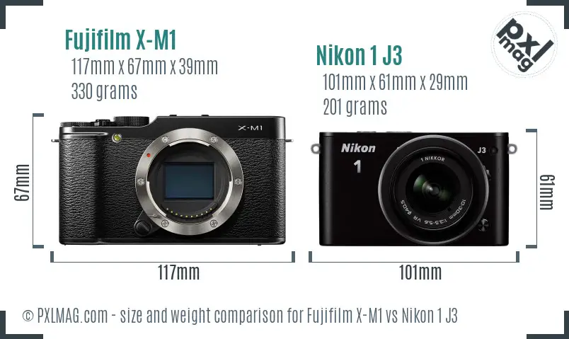Fujifilm X-M1 vs Nikon 1 J3 size comparison Fujifilm X-M1 vs Nikon 1 J3 size comparison