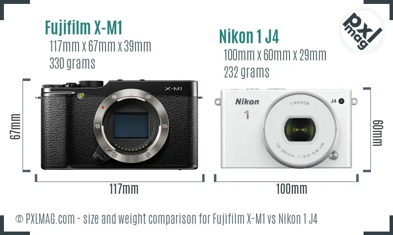 Fujifilm X-M1 vs Nikon 1 J4 size comparison
