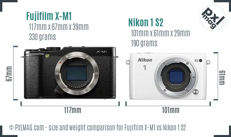 Fujifilm X-M1 vs Nikon 1 S2 size comparison