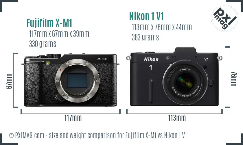 Fujifilm X-M1 vs Nikon 1 V1 size comparison Fujifilm X-M1 vs Nikon 1 V1 size comparison