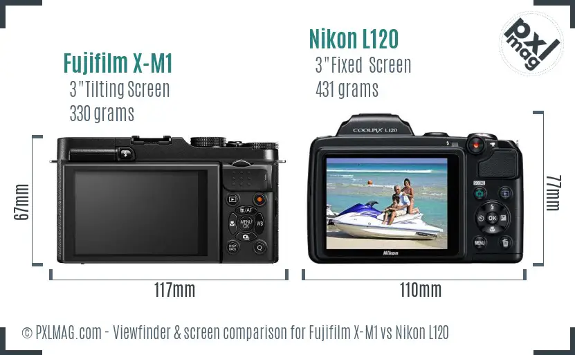 Fujifilm X-M1 vs Nikon L120 Screen and Viewfinder comparison
