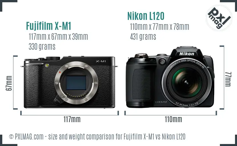 Fujifilm X-M1 vs Nikon L120 size comparison