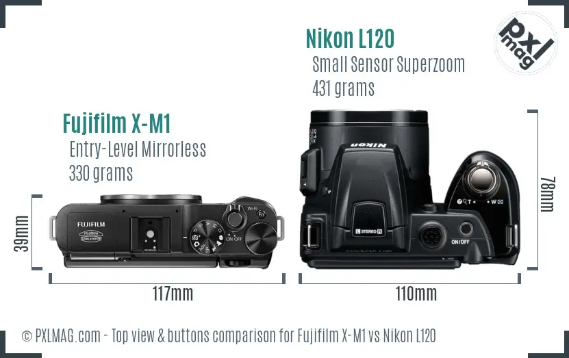Fujifilm X-M1 vs Nikon L120 top view buttons comparison