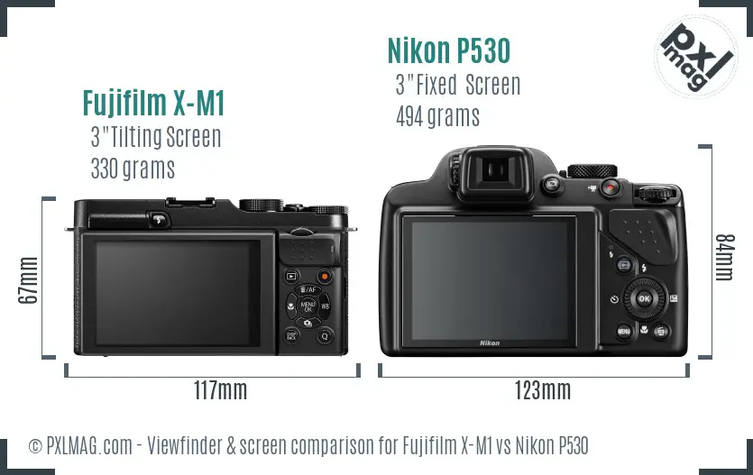 Fujifilm X-M1 vs Nikon P530 Screen and Viewfinder comparison